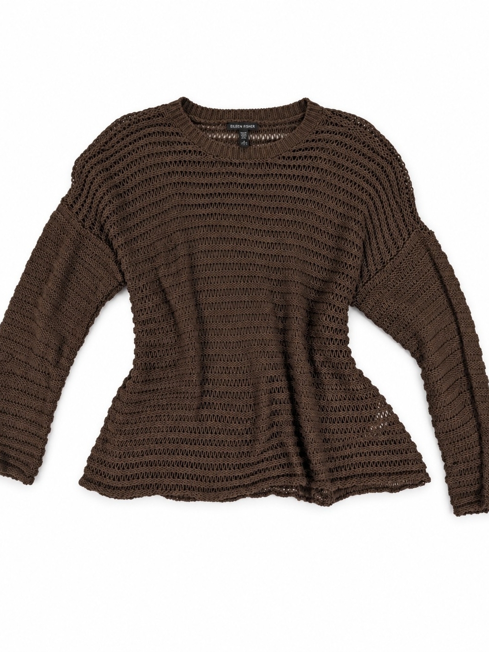 Eileen Fisher Brown Open-Knit Long-Sleeve Sweater